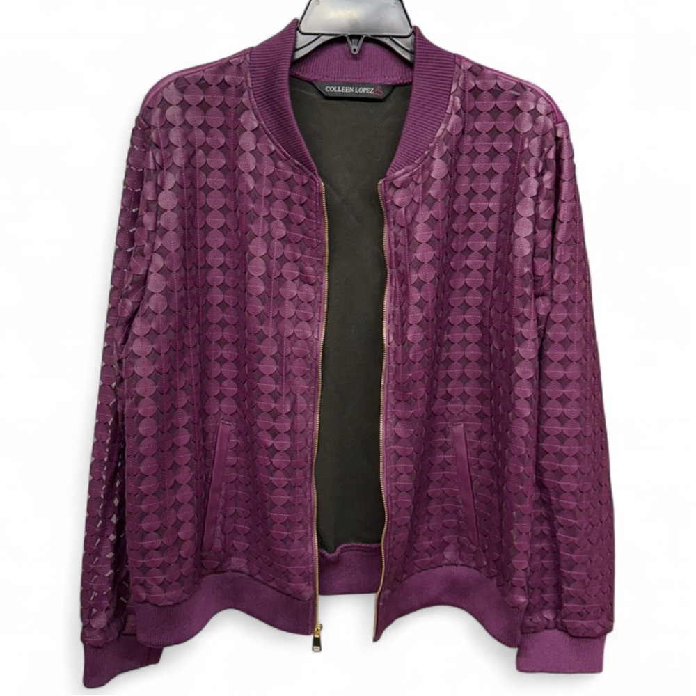 Colleen Lopez "Dream Weaver" Laser-Cut Faux Leather Bomber Jacket - Picture 6 of 9